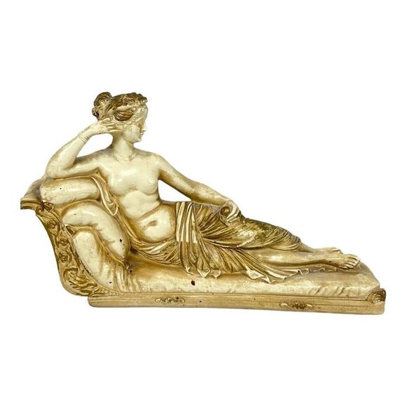 Vintage Pauline Bonaparte as Venus Sculpture On Chaise Lounge Figurine Half Nude